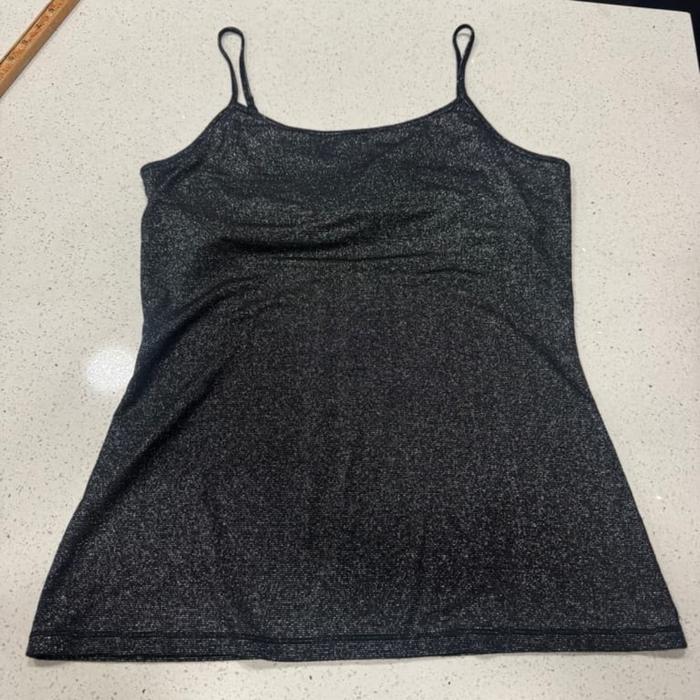 Y2K Express Black Shimmer Cami Tank Womens L Whimsigoth Fairygrunge Witchy EUC